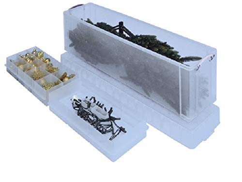 Really Useful Products Ltd. Transparent Really Useful Box Christmas Set 77 Litre Storage Box 1201 X 270 X 355 Mm (Ideal For Christmas Trees) + Bauble & Fairy Light Inserts