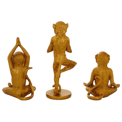 Juego de 3 Figuras Decorativas Mono en Polystone Dorado miniatura 3