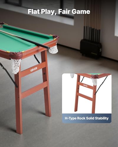 Image of VEVOR Folding Pool Table,Portable Billiards Tables, Foldable Space-Saving Entertainment Game Set Includes Ball, Cue, Rack, Chalk, Brush, Brown with Bule Cloth, for Family Use, Recreation Room