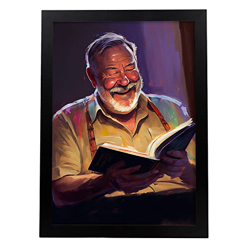 Nacnic Ernest Hemingway Affiche en style Portrait en Couleur. Illustrations de dessins animés de personnages célèbres de l'histoire. Design d'intérieur et décoration. A3.