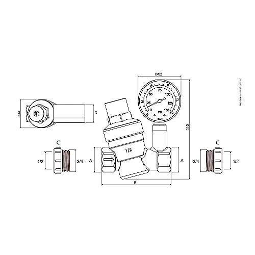 VALVULA REDUTORA DE PRESSAO C/MANOMETRO C/REDUCAO 3/4