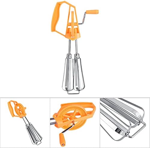 Hand Mixer, Stainless Steel Manual Whisk, Rotary Kitchen Mixer, Cooking Tool for Whipped Cream, Whisk and Baking(Orange)