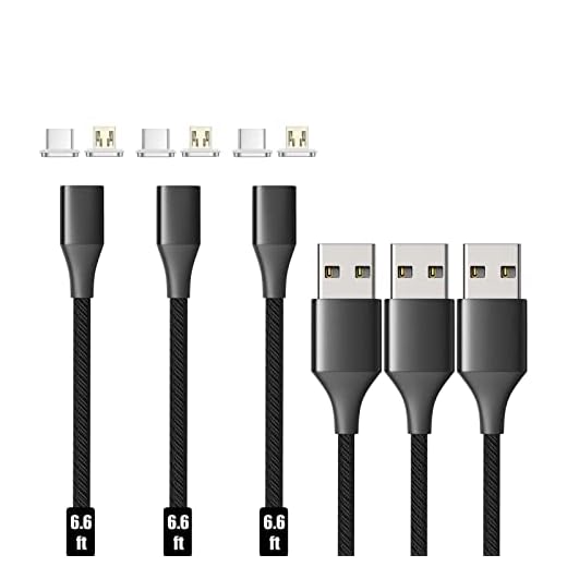 NetDot Gen10 2in1 Nylon Braided Magnetic Charging Cable Fast Charging and Data Transfer for Micro USB and USB C Android Smartphones (6.6ft / 3 Pack, Black)