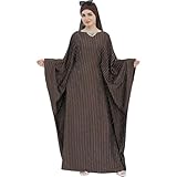Women Muslim Abaya Dress - 1 Piece Shiny Bat Sleeve Kaftan Party Robe Islamic Abaya Dress Jilbab Eid Maxi Robe - Brown