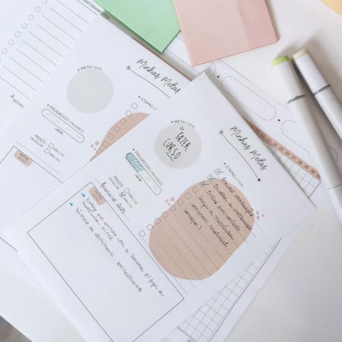 Kit Bloco Planner Minhas Metas (A5, 25fls, 90g/m²) CheckBox de Etapas/Tarefas + Barra Nível de Progr