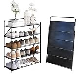 Sharkwave Living 5 Tier No-Assembly Shoe Rack, Foldable Shoes Rack Organizer Without Installation, Portable Solid Metal Shoe Shelves for Closet, Entryway, Front Door Entrance