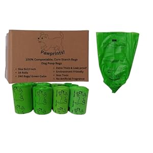 Compostable Dog Poop Bags – 240 Eco-Friendly 9″x13″ Green Waste Disposal Bags, Biodegradable and Sustainable Solution for Pet Waste