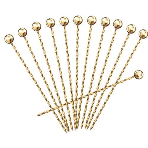 Metal Thread Cocktail Picks 12Pack, 304 Stainless Steel Cocktail Toothpicks, Reusable Cocktail Skewers, Garnish Picks Bloody Mary Skewers, Metal Martini Picks for Olives Appetizers Fruit (Golden)