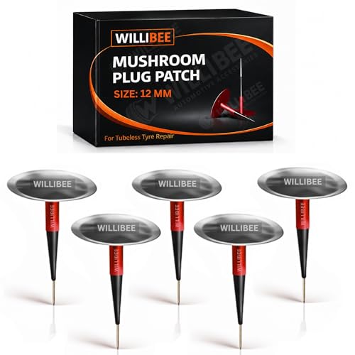 Image of WILLIBEE Mushroom Puncture Kit for Tubeless Tyre | Mushroom Puncher Kit for Bike & Car | Tire Puncher Repair Patches (12 MM, 5 Pcs)