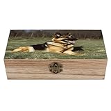 VstaDank Caja de madera de pastor alemán, caja de almacenamiento vintage resistente con tapa con bisagras, exquisitas cajas de recuerdo de madera, estuche grande para joyas, bonito soporte para