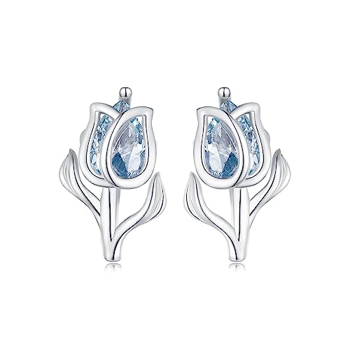 Boucles d'oreilles en spinelle bleue et argent 925 au design tulipe