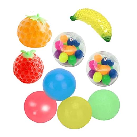 AWOME Stressbollar Leksaker, Handövning Stressavlastningskulor, 9st Sticky Wall Balls Dekompressionsleksaker Klämning av frukt Sticky Balls Dekompressionsleksaker för vuxna barn