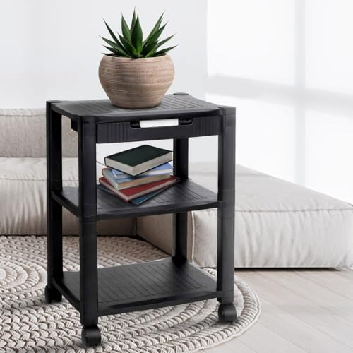 Halter Printer Stand, Rolling Home Office Printer Stand with Storage and Cable Management, Pack of 2 Printer Tables, Black Printer Cart, LZ-308