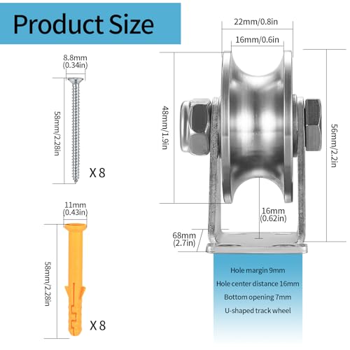 2 Pcs U-Type Pulleys, U-Type Stainless Steel Pulley Blocks, U Groove Pulley Wheels, Wheel Roller for Pulley Blocks with Ball Bearings, Pulley Roller Smooth Wheel for Traction Steel Wire Rope