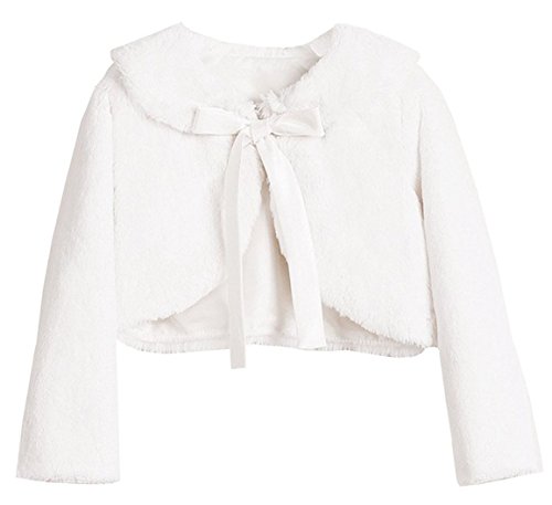 iGirlDress Faux Fur Long Sleeve Bolero Jacket Shrug for Girl Dress Infant to Girls 18-24mos Ivory C35