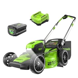 Greenworks 80V 21″ Brushless Cordless (Push) Lawn Mower (LED Headlight + Aluminum Handles), 4.0Ah Battery and Rapid Charger Included (75+ Compatible Tools)