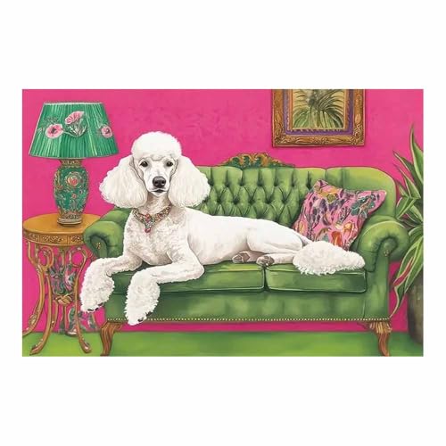 Décoration murale esthétique caniche blanc de 70x100cm, impression sur toile haut de gamme
