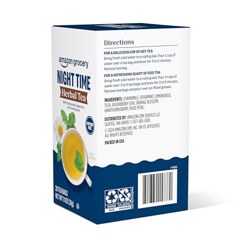 Image of Amazon Grocery, Night Time Herbal Tea, Caffeine Free, 1.1 Oz, 20 Ct