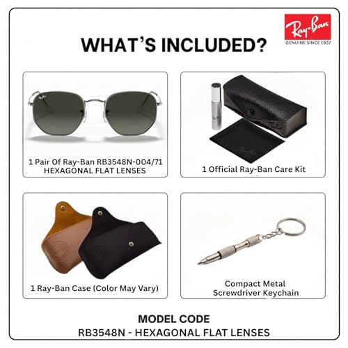 Image of Ray-Ban RB3548N HEXAGONAL FLAT LENSES Square-Round Shape Sunglasses for Men & Women with Official Eyewear Kit