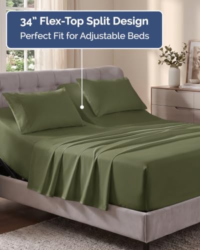Image of Flex Top Split Head King Sheet Set - 4 Piece Extra Deep Sheets - Sage Green