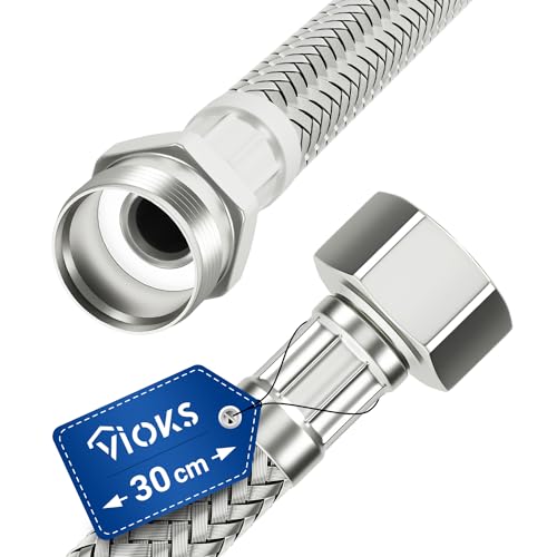 Tubo corazzato per acqua potabile, 30 cm, flessibile con dado di raccordo da 3/8 e filettatura esterna, con intrecciatura in acciaio inox