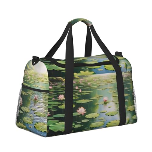 Spirit of the Lotuses Print Travel Duffle Bag - Foldable Personal Item Travel Bag for Women & Men,Carry-On Convertible Crossbody Tote Bags with Adjustable Shoulder Strap & Pockets 13x10.2x19.7 in3