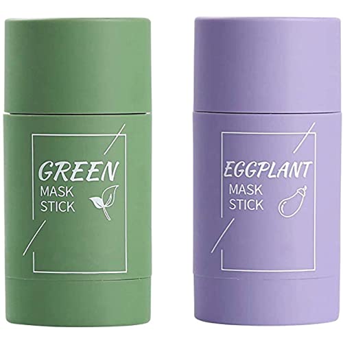 2pcs Green Tea/Eggplant Purifying Clay Stick Mask, Face Moisturizes Oil Control, Deep Clean Pore, Improves Skin for All Skin Types Men Women