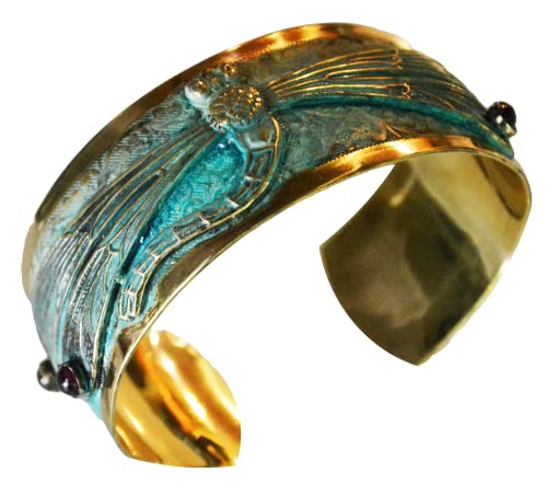 Elaine Coyne Collectible Artwear Dragonfly Cuff Bracelet - Usa Made - Genuine Garnet #TOP1