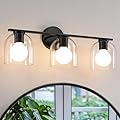WOSHITU Bathroom Vanity Light Fixtures: 23.3 Inch Modern Matte Black Bathroom Lighting Fixtures Over Mirror with Clear Glass Shade, 3 Light Vanity Lighting Fixtures, Wall Lights Over Mirror