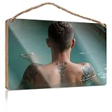Letreros divertidos para baño con tatuajes relajándose en una piscina, letrero boscoso para decoración de porche al aire libre (20 x 30 cm)
