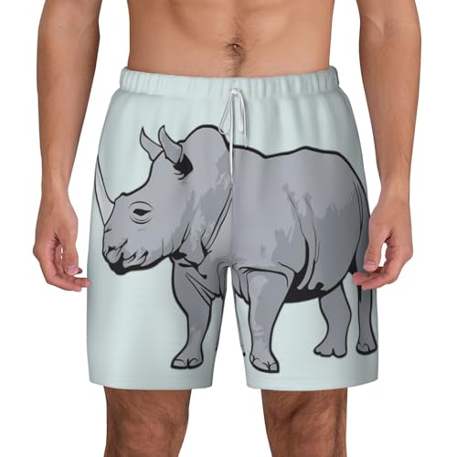 Animal Rhino Print Mens Swim Trunks Quick Dry Board Shorts Mesh Lining, Breathable Beach Surf Shorts