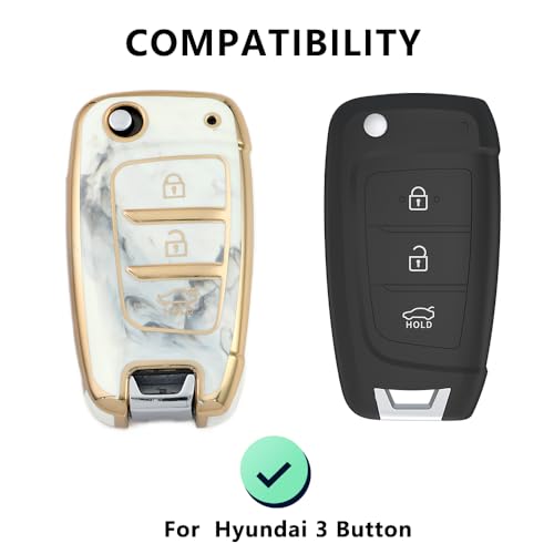 Image of Keyzone TPU Key Cover Compatible for Hyundai i20, Kona, Verna 3 Button flip Key (Marble)