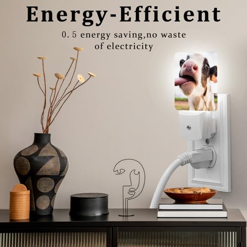 Image of Cute Cow Night Light, Plug-into Wall Farmhouse Animals Nightlight Lamp with Dusk to Dawn Sensor, Led Lamp 0.5W Energy Efficient for Boys Girls Adults Home Decor