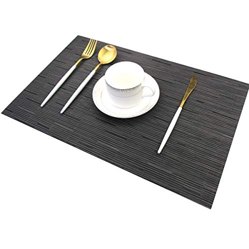 Bright Dream Placemats For Dining Table Washable Woven Vinyl Placemats Heat-Resistand Table Dinner Placemats (6, Babmoo Black) #TOP4