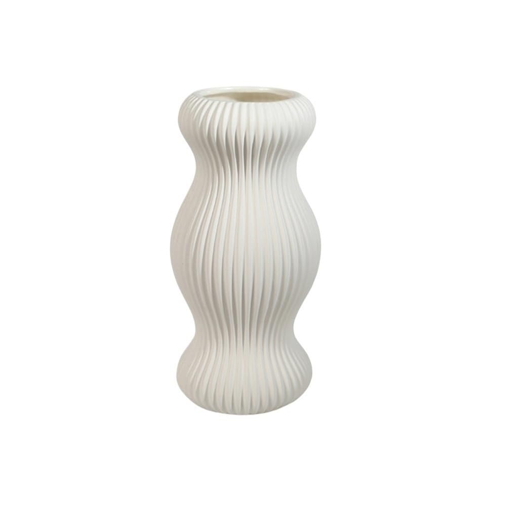Ruoxiukhbzps One Color Ribbed White Ceramic Vase, Geometric Curved Design, Minimalist Decor, For Floral & Dried Arrangements For Living Dining Room Kitchen