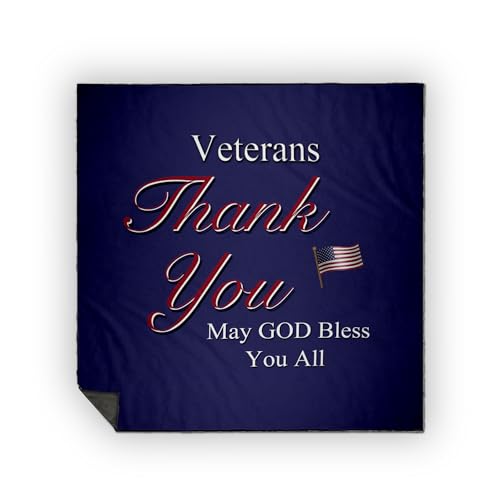 3dRose Thank You Veterans, May God Bless You All. Text Art with USA Flag in red, White and Blue. Picnic Blanket