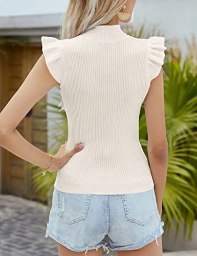 Womens Mock Neck Sweater Vest Sleeveless Ribbed Knit Tank Tops White #TOP5