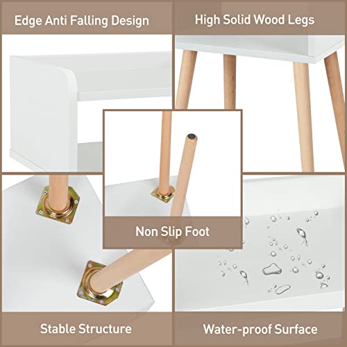 Babion Small Nightstand, White Nightstands Beside Table, Midcentury Mordern Nightstand with Solid Wood Legs, Wood End Tables Nightstand with Open Storage Shelf, White Side Table
