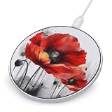 Beautiful Poppy Flower Ink Wireless Charger, 10W Qi-Certified Fast Wireless Charging Pad with USB Cable & LED Indicator Fashion Charger Mat Portable Charging Station for All Qi-Enabled Phones