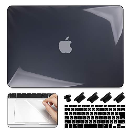 CISOO MacBook ケース ブラック 透明 MacBook Air 13 インチ ケース A1466 A1369対応 2010-2017 おしゃれ ハードカバー 薄型 耐衝撃 軽量 日本語 JIS配列 キーボードカバー トラックパッド 保護フィルム