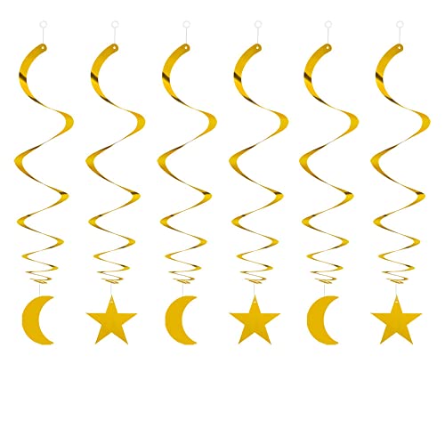 AimtoHome Party Star Moon Swirl Decorations, Gold Ceiling Hanging Swirl Decorations with Star Moon, Whirls Decorations for Birthday | Wedding | Anniversary Party Supplies, Pack of 30
