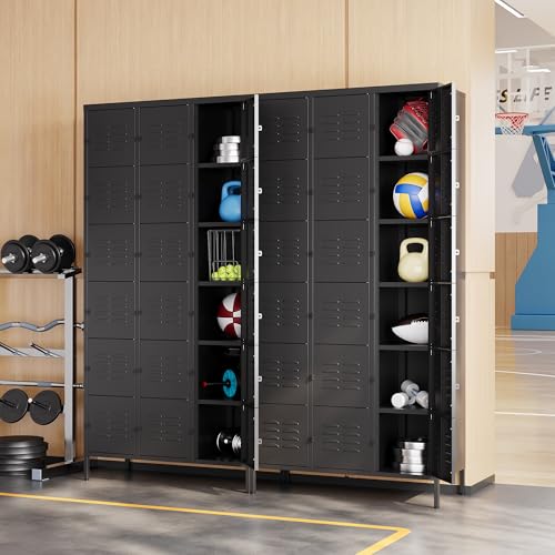 Image of Metal Locker with 18 Doors Employees Locker, Metal Storage Locker with Hooks, 72 inch Storage Cabinet Lockers for Employees, Home, Office, Gym Requires Assembly (18 Doors, Black)