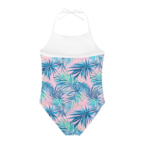Image of KiuLoam Tropical Floral Navy Blue Girls One Piece Swimsuit Quick Dry Beach Swim Bathing Suit for 3-8 Years Little Girls
