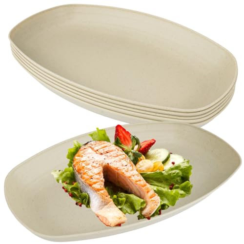 6 Piezas Platos Plastico Duro Reutilizables de 29cm, Grandes Platos de Plastico Irrompibles, Ovalados Plato de Camping para Picnic, Camping, Jardines, Exteriores, Apto para Lavavajillas y Microondas