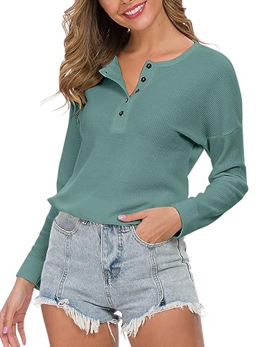 Image of MOLERANI Womens Long Sleeve Waffle Knit Henley Shirts Tunic Tops