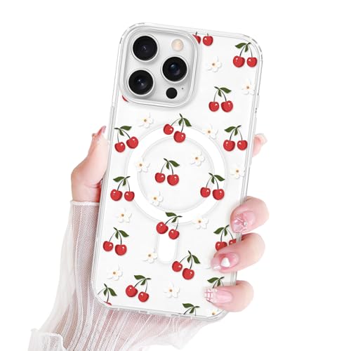 Newseego Funda Magnética Transparente para iPhone 16 Pro MAX - Compatible con MagSafe, Bonito Estampado de Flor de Cerezo para Niñas Mujeres Carcasa Delgada y Suave de TPU+PC para iPhone 16 Pro MAX