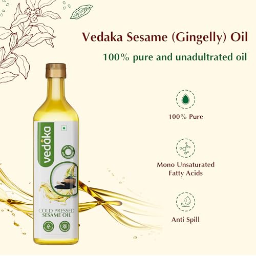Image of Amazon Brand - Vedaka Cold Pressed Sesame Oil Bottle (1L, Gingelly) (Pack of 3)