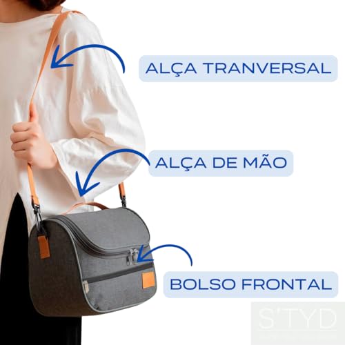 Bolsa Térmica Grande com Alça Ajustável, Lancheira Fitness, Ideal para Marmitas Lanches Frutas Bebid