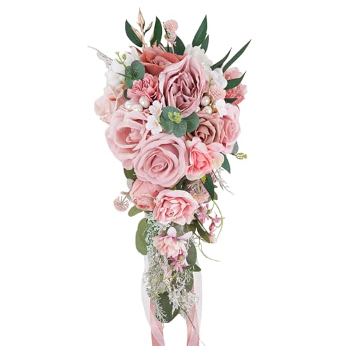 LCiclly 10 Inch Dusty Pink Rose Gold Cascading Bouquets for