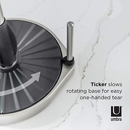Umbra Spin Click N Tear Paper Towel Holder Stand For Countertop - One-Handed Tear, Nickel/Black #TOP6